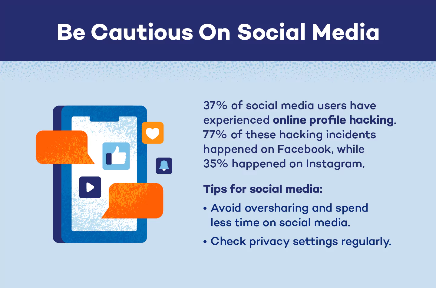Illustration depicting dangers and privacy tips for social media.