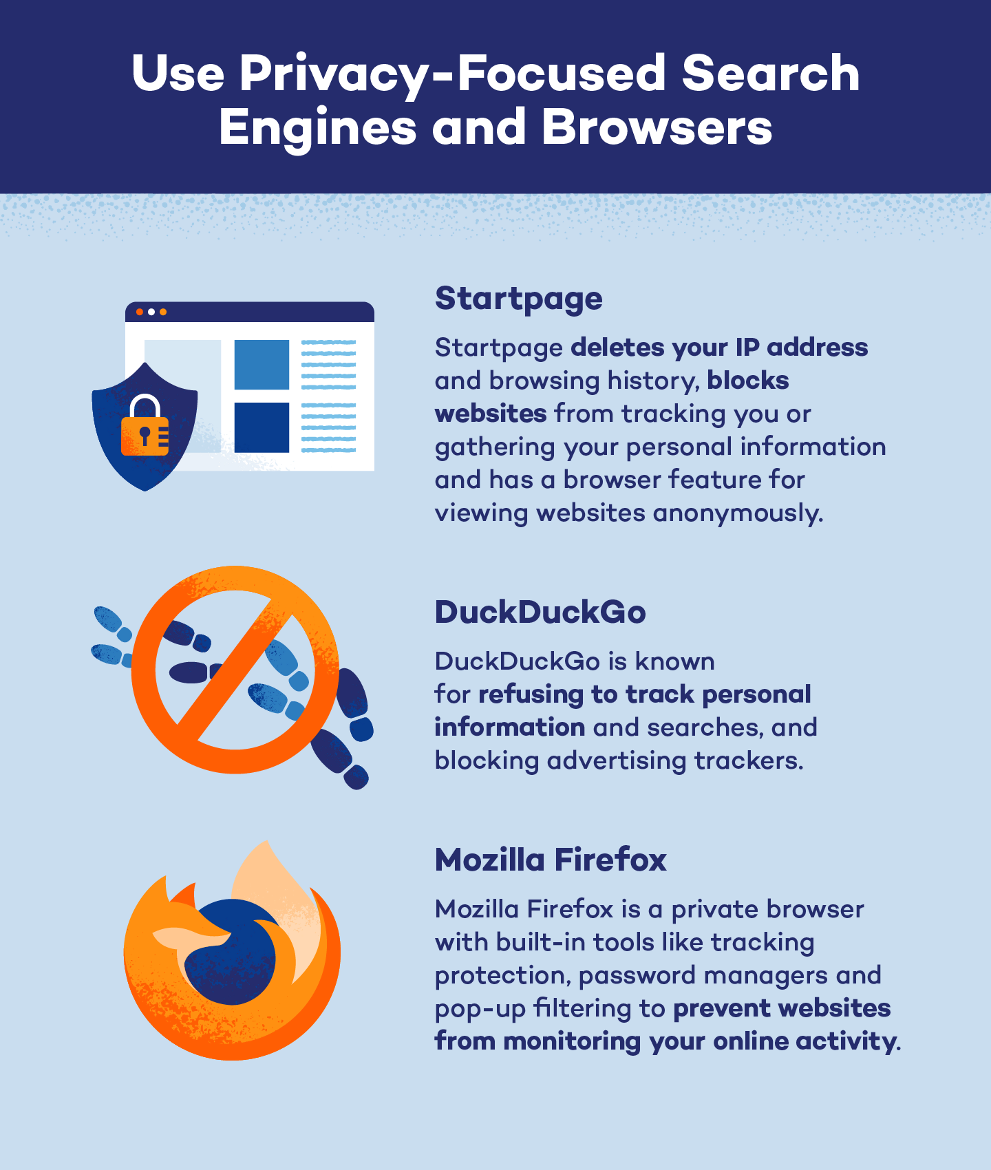 Illustration explaining privacy-focused search engines and browsers.