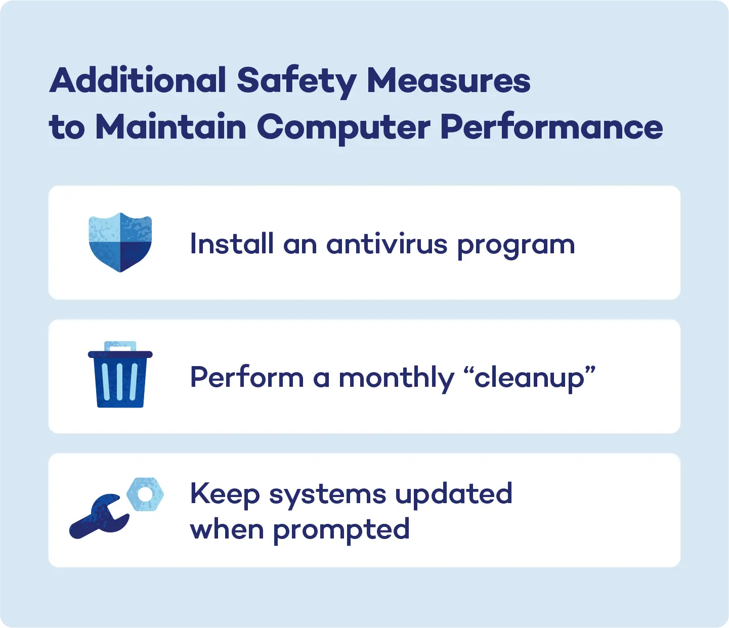 Illustration showing safety measures to make your computer faster and improve overall performance