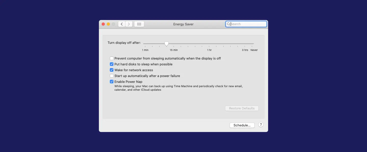 Screenshot of Mac Energy Saver setting