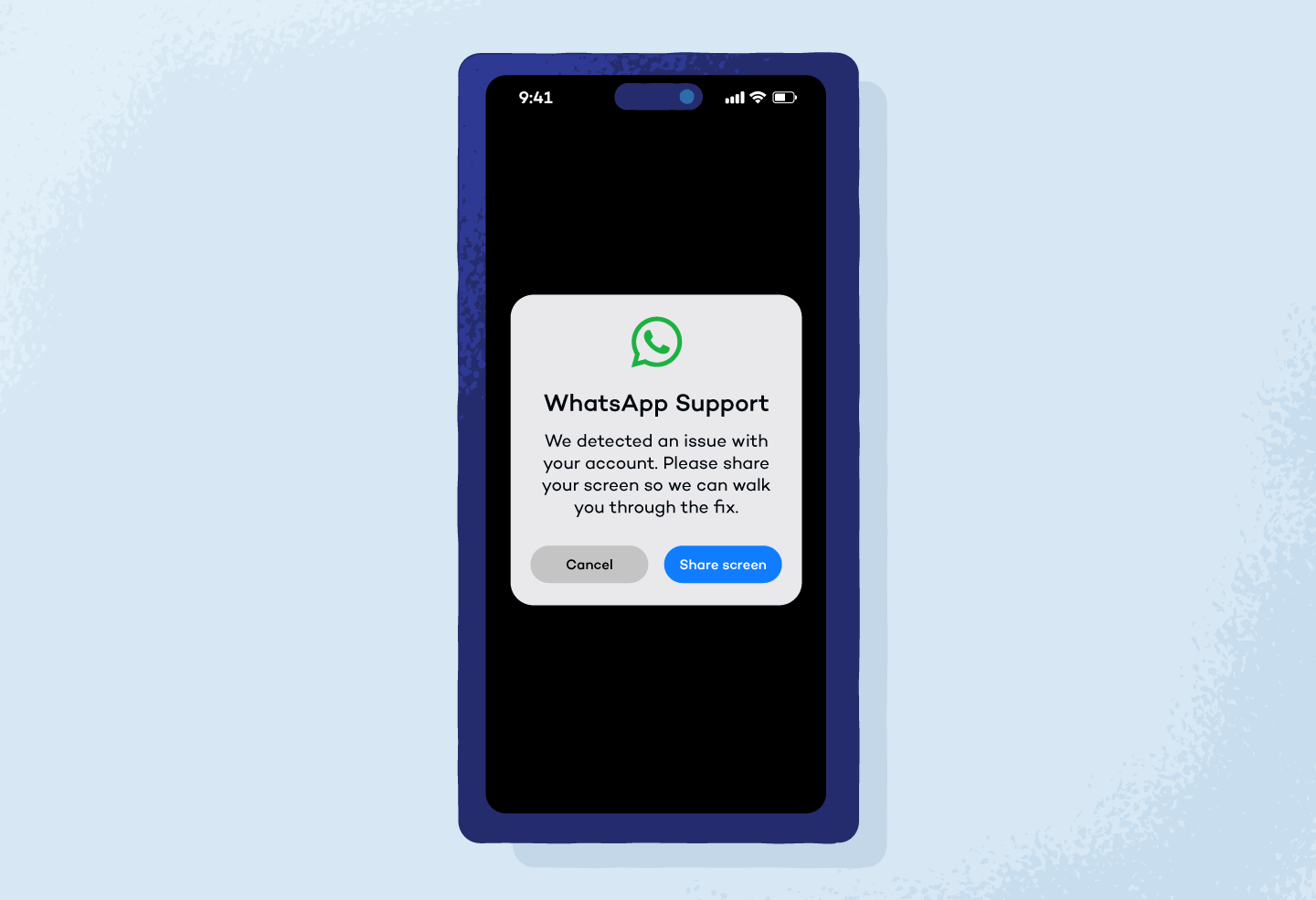 whatsapp screen mirroring scam screenshot