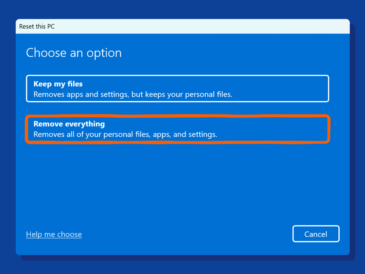 Windows 11 Remove Everything option to wipe hard drive.