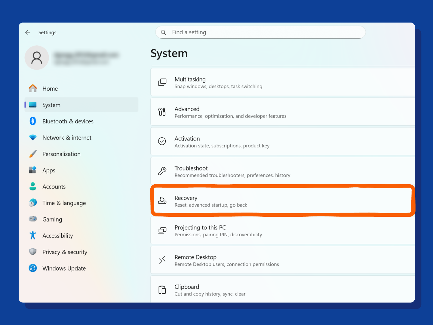 Windows 11 settings menu.