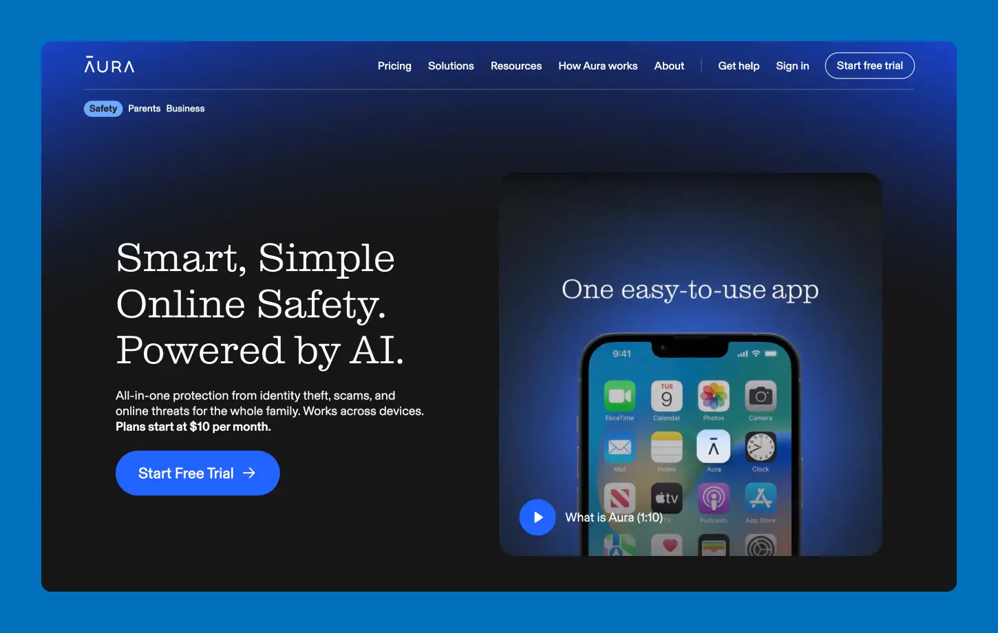 Screenshot of Aura’s home page.