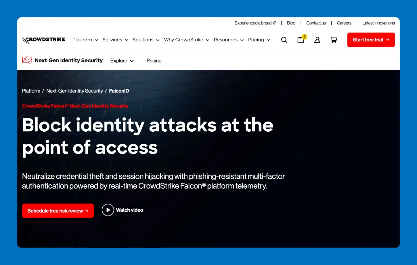 A screenshot of the Crowd Strike Falcon home page.