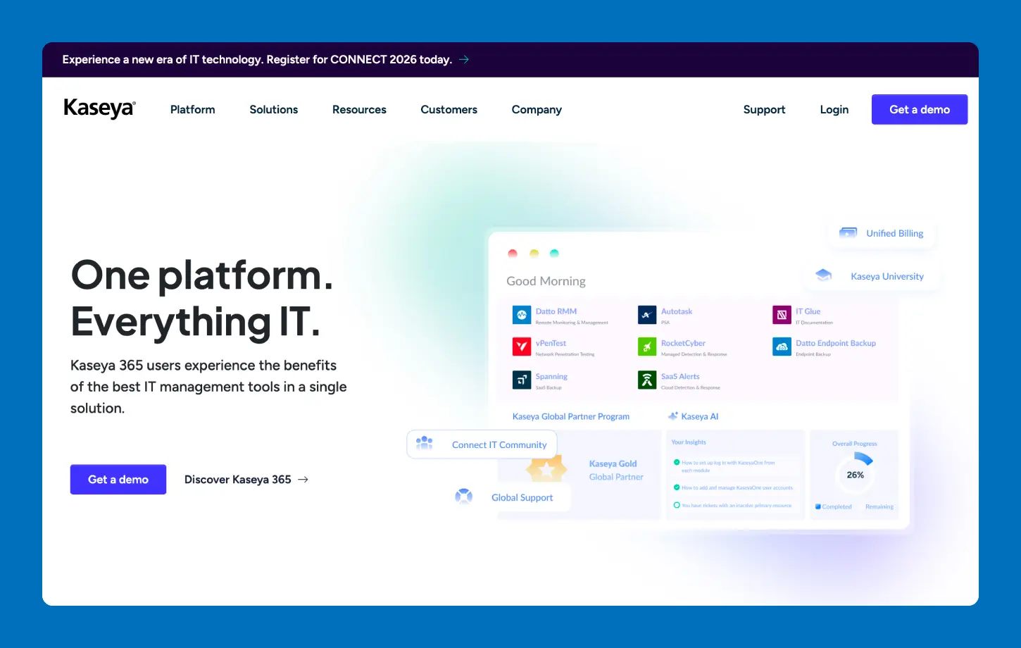 A screenshot of the Kaseya home screen.