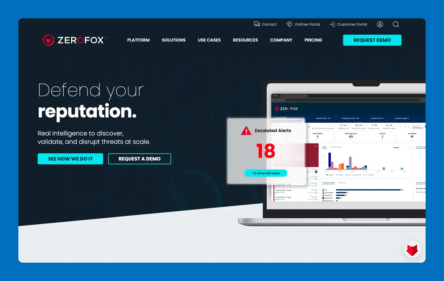 A screenshot of the ZeroFox home page.