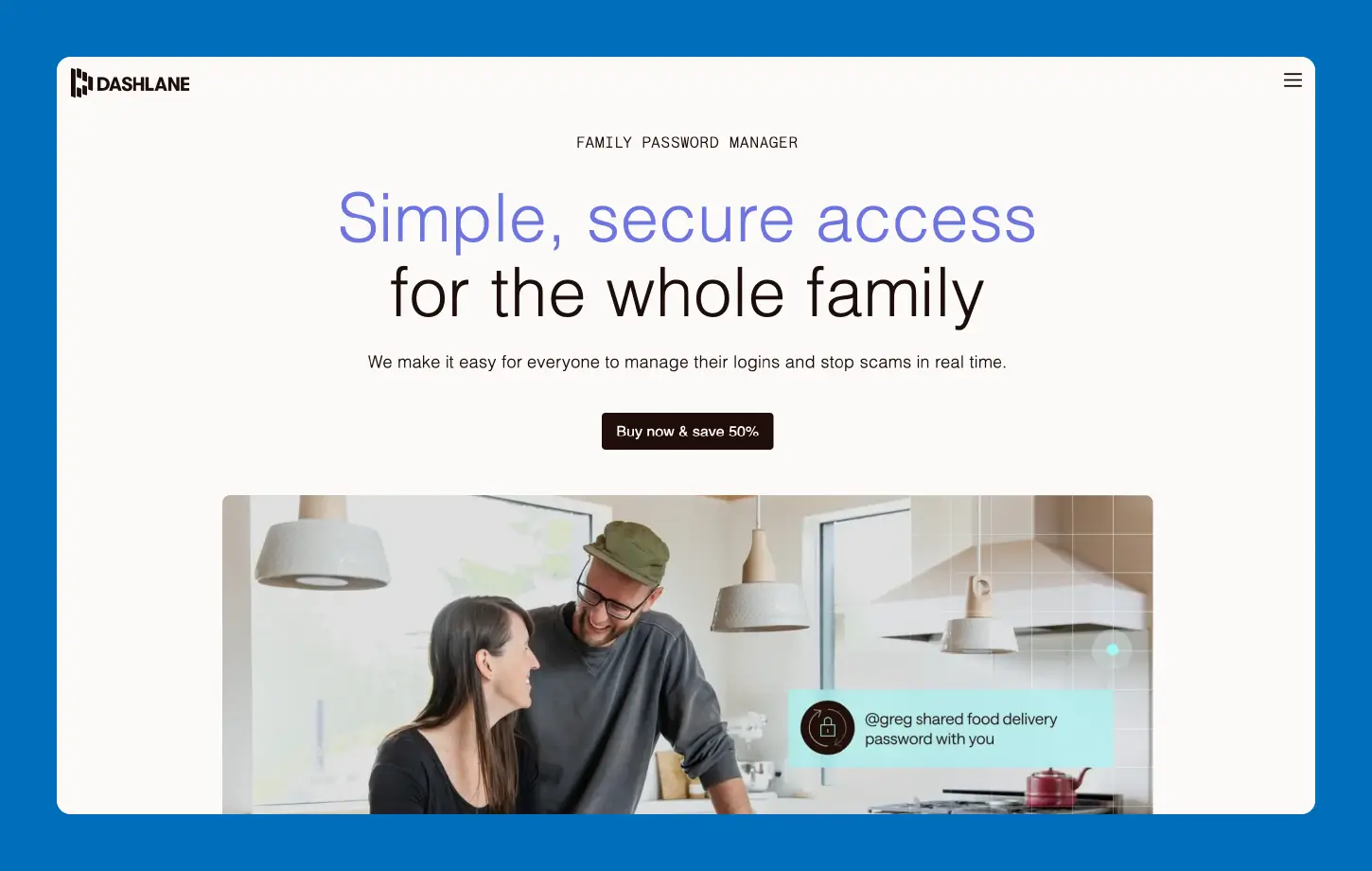 A screenshot of the Dashlane family password manager website.