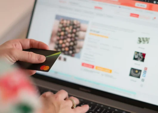 A photo of someone using a laptop with a fake online marketplace on it that they believe to be Temu.