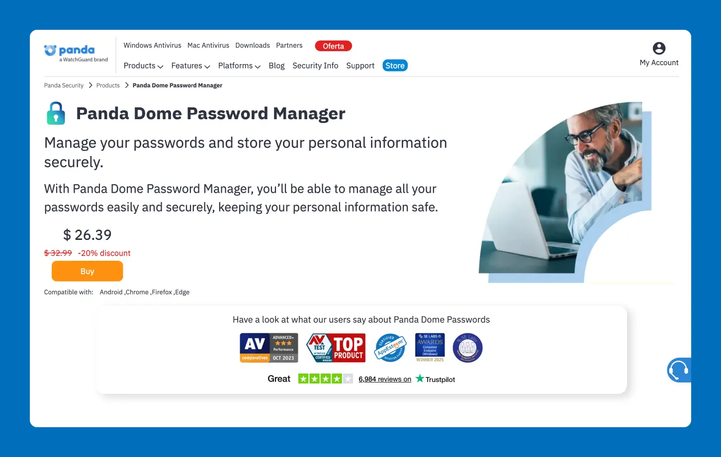 A screenshot of the Panda Dome family password manager website.
