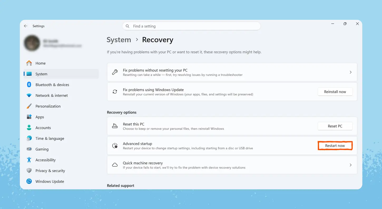 Recovery page restart.