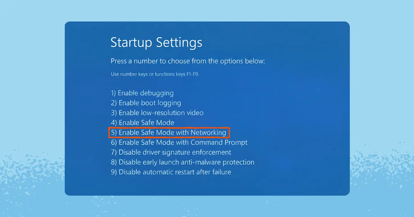 Enable Safe Mode with Networking.