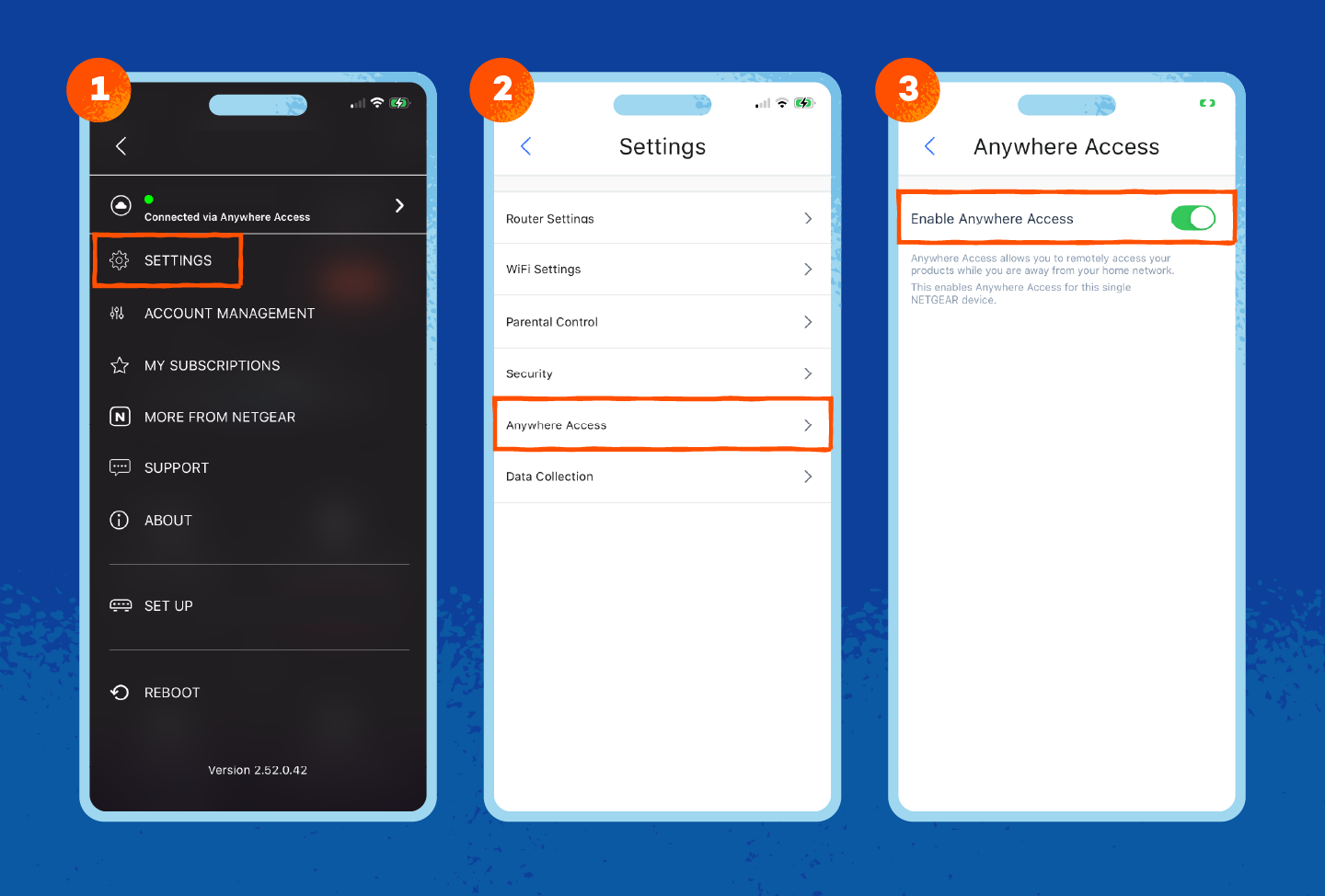 An ISP mobile app showing how to disable remote management (called “Anywhere Access”).