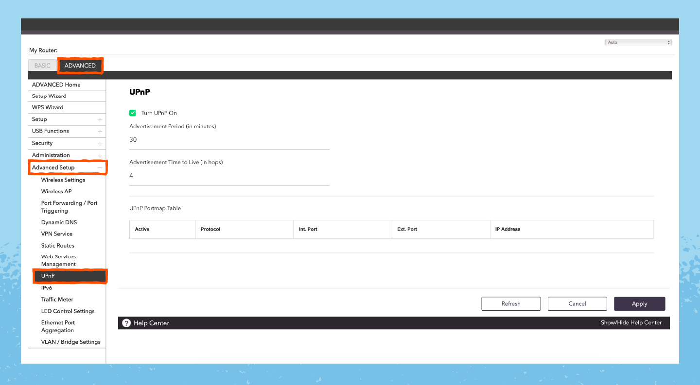 A router interface page showing how to turn off UPnP.