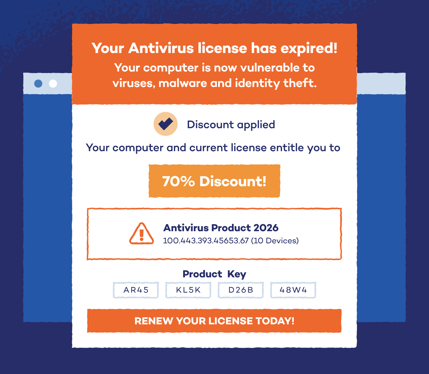 A fake antivirus pop-up warning that the software is out of date.