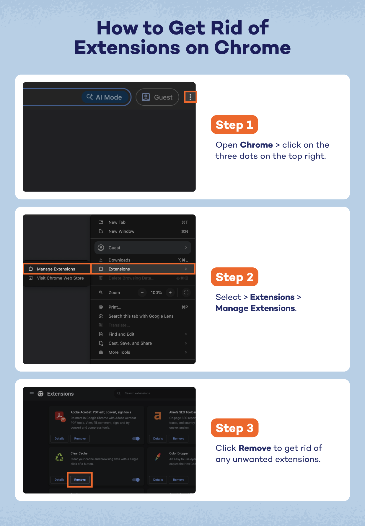 How to get rid of extensions on Chrome.