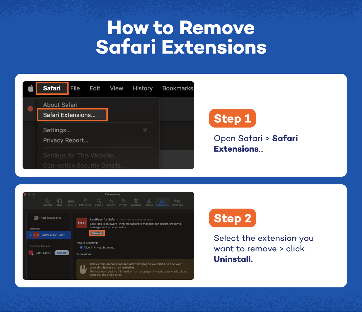 How to get rid of extensions on Safari.