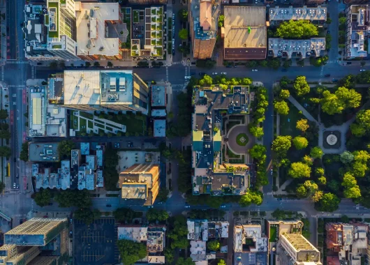 Aerial view of a city.