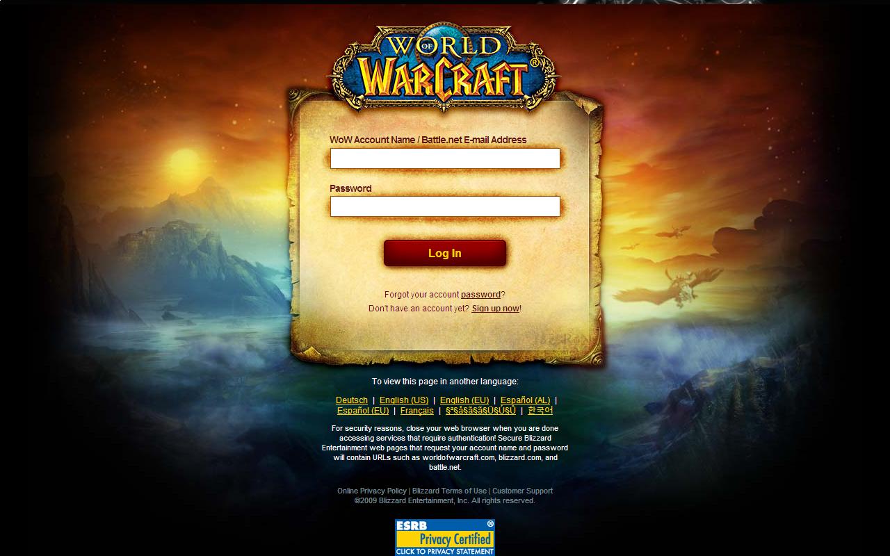 WOWPhishing Falso sitio de WoW