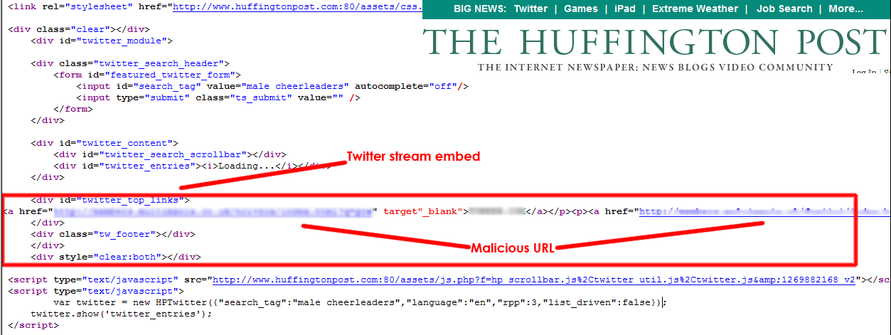 El sitio Web de Huffington Post, utilizado para promover la campaÃ±a de malware