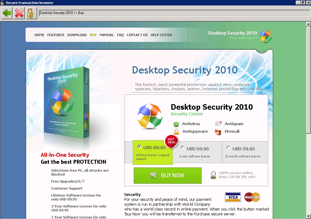 Página de compra de Desktop Security 2010