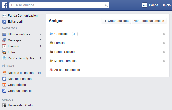 Listas de amigos Facebook