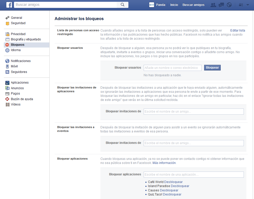 Bloqueos personas Facebook