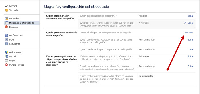 Configuración privacidad Facebook