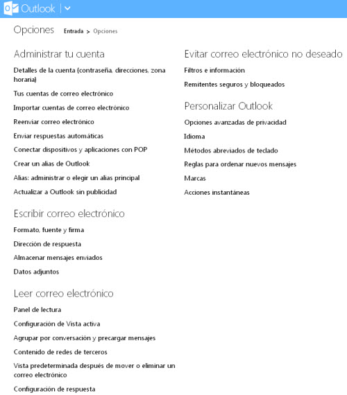 Outlook  - Opciones de configuración
