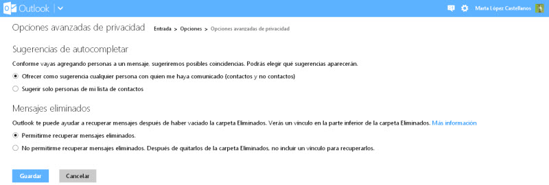 Outlook - Opciones de privacidad