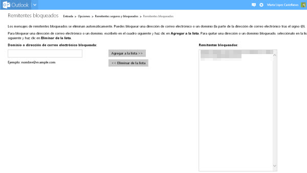 Outlook - Remitentes bloqueados