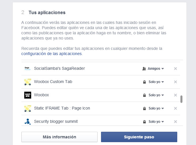 Compración privacidad aplicaciones Facebook