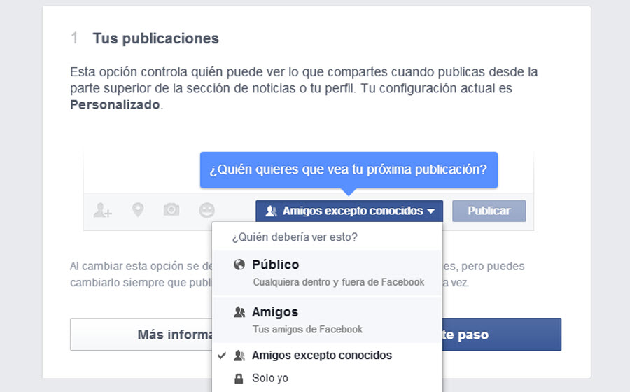 Compración privacidad publicaciones Facebook