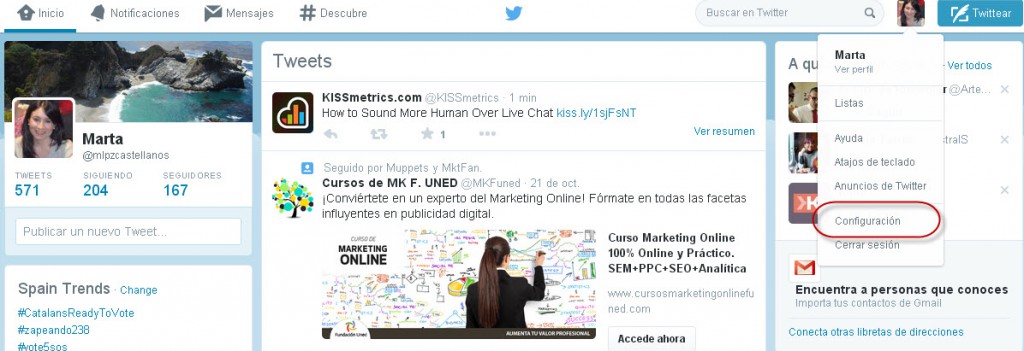 twitter-configuración