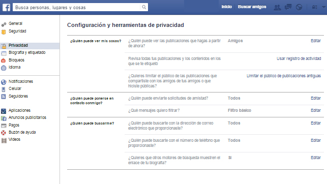 facebook privacidad