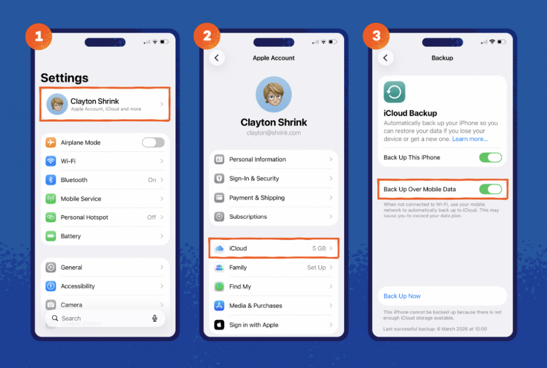 désactivez la sauvegarde iCloud via les données mobiles