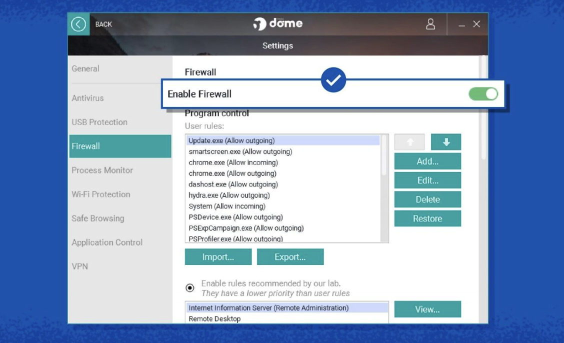 Attiva il firewall