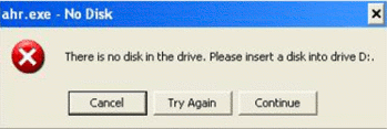 Message displayed when the CD/DVD drive is empty