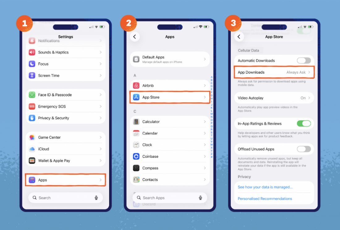 disattiva i download di app di grandi dimensioni con i dati mobili