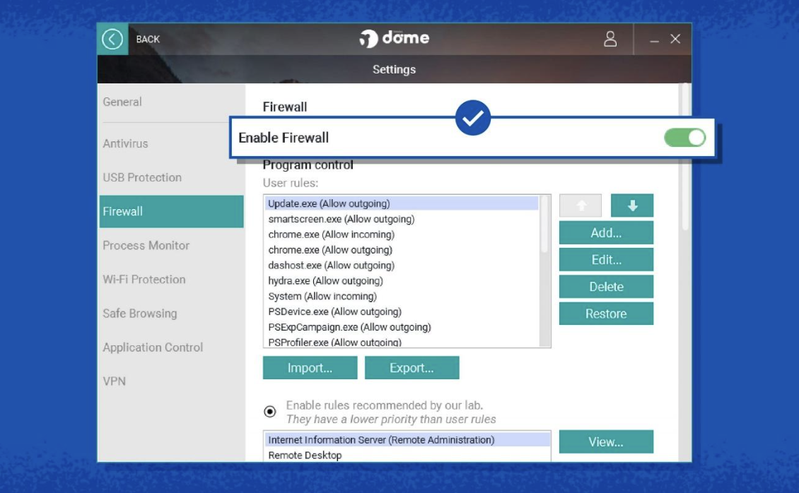 Attiva il firewall
