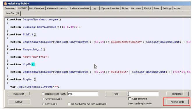 Well-formatted code (after using Malzilla’s “Format Code” option) Well-formatted code (after using Malzilla’s “Format Code” option)