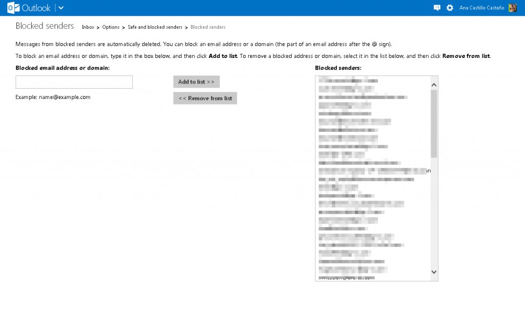 Outlook - blocked senders
