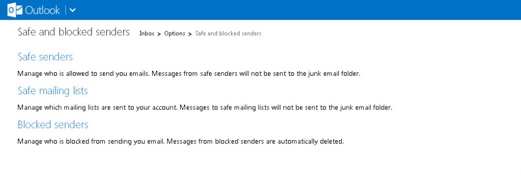 Outlook - Safe and blocked senders