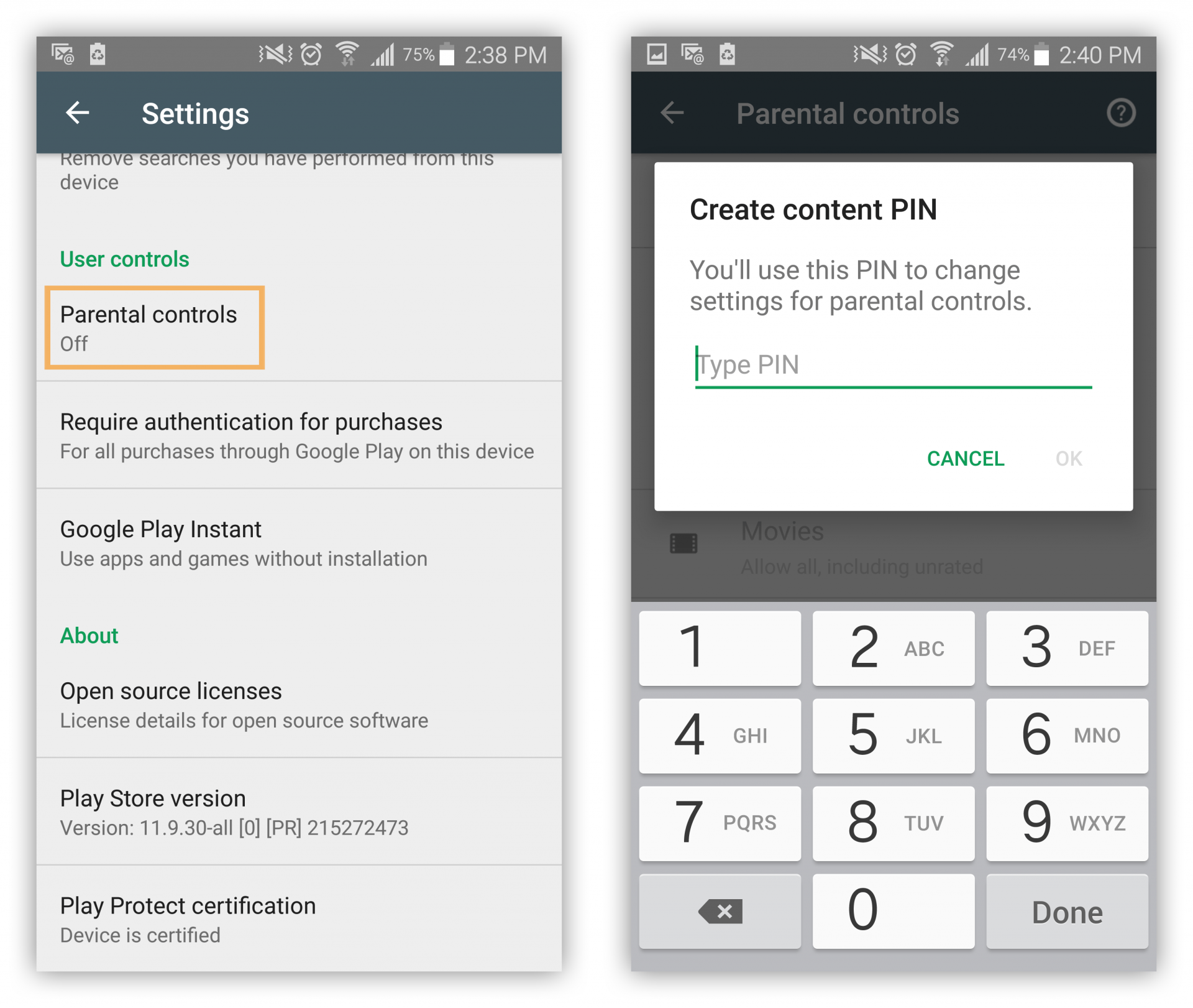 How to set parental controls on android