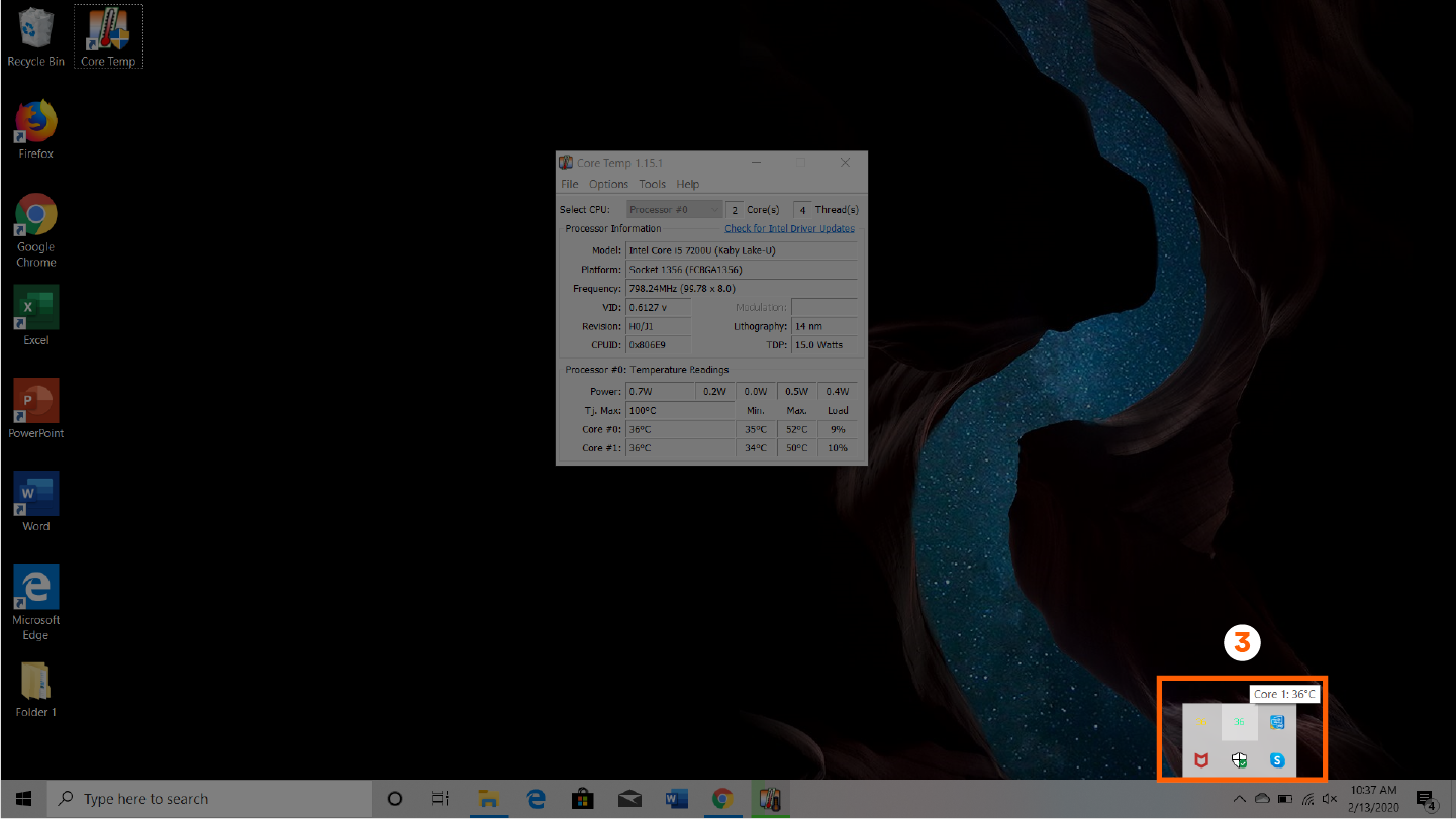 screenshot that shows step 3 of how to check your cpu temp with coretemp app