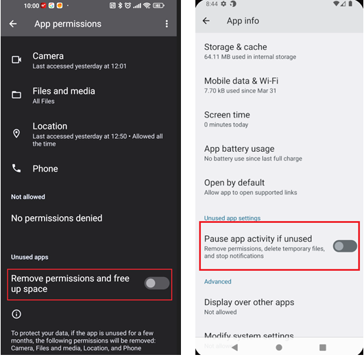 "Disable App Hibernation" or "Ignore Battery Optimizations" permission