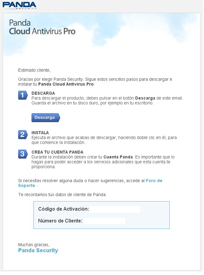 Correo de bienvenida de Cloud AV