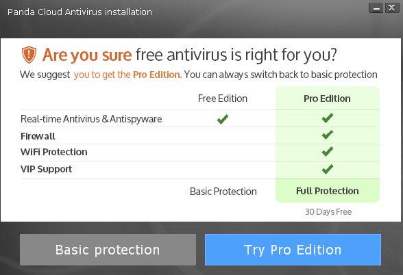 Panda Cloud Antivirus switch to Pro