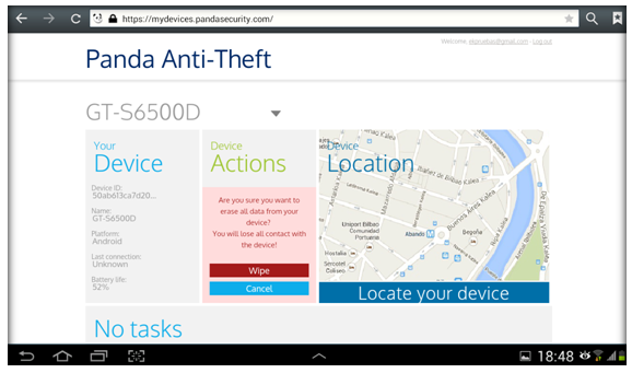 Confirm wipe Panda Mobile Security