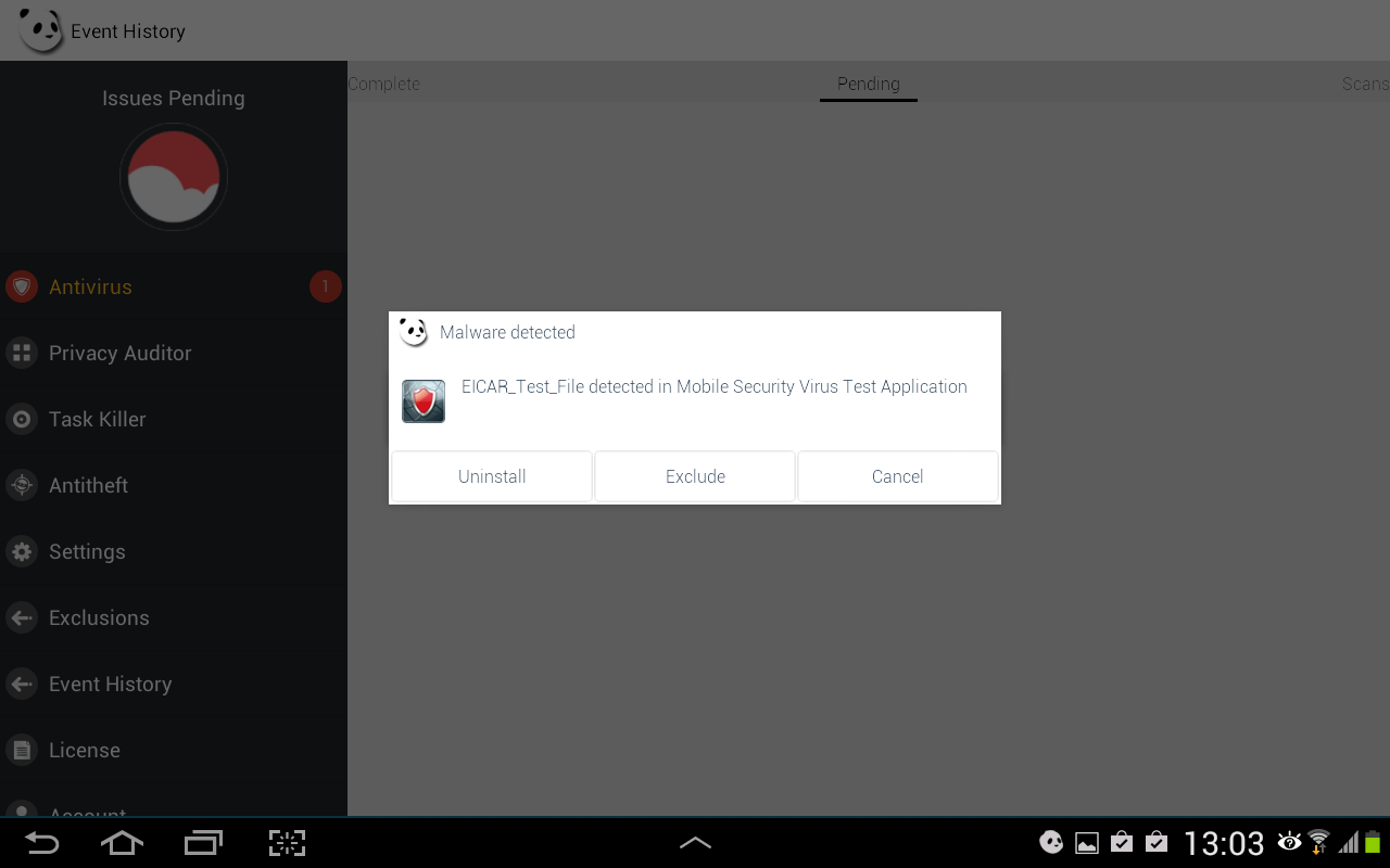 Panda Mobile Security Virus detection